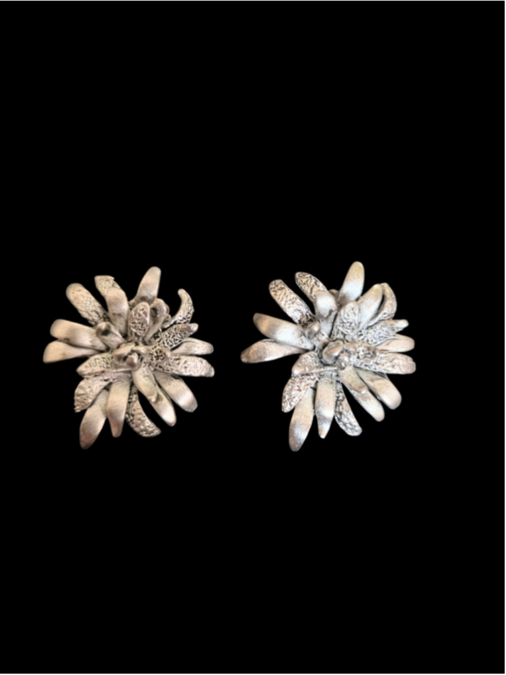Vintage Oscar de la Renta Silver Tone Floral Clip On Earrings Signed Designer